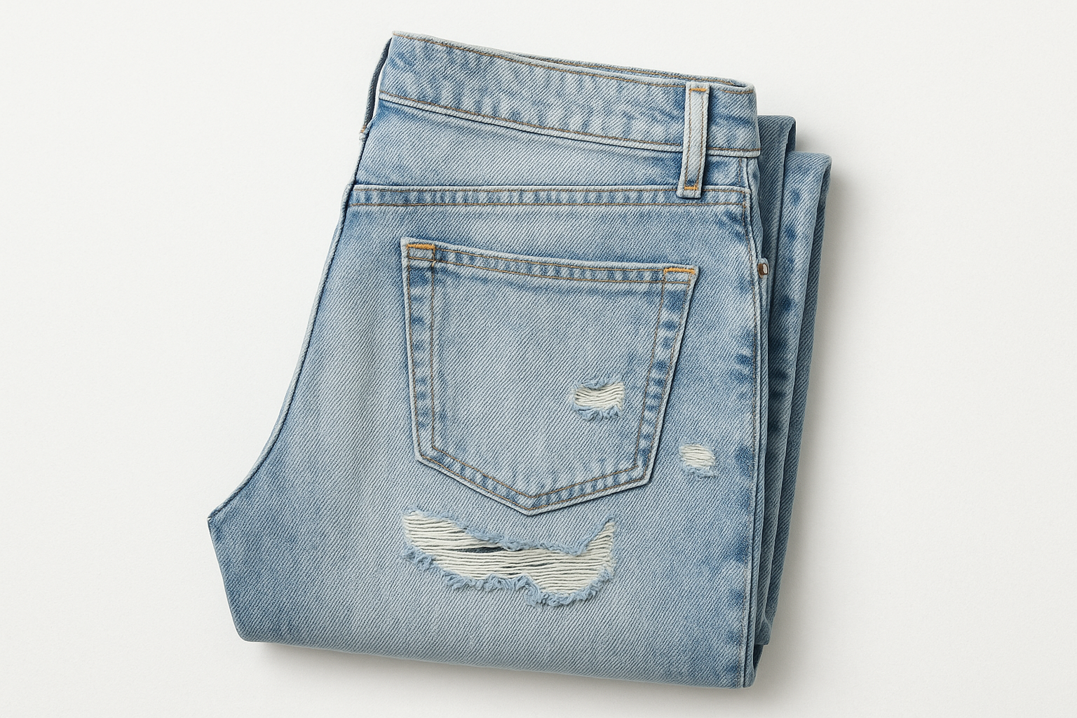 Light blue distressed jeans folded