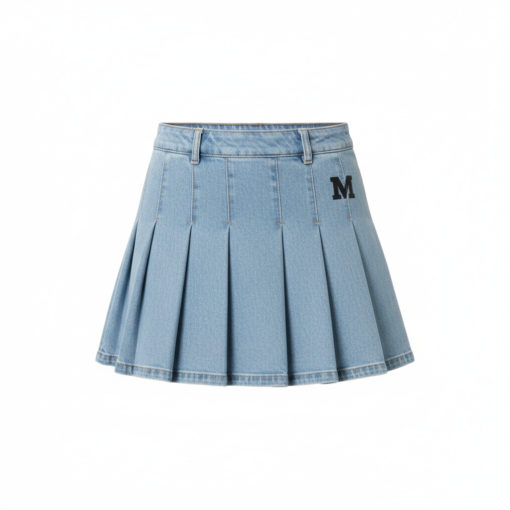 Light wash denim pleated skirt