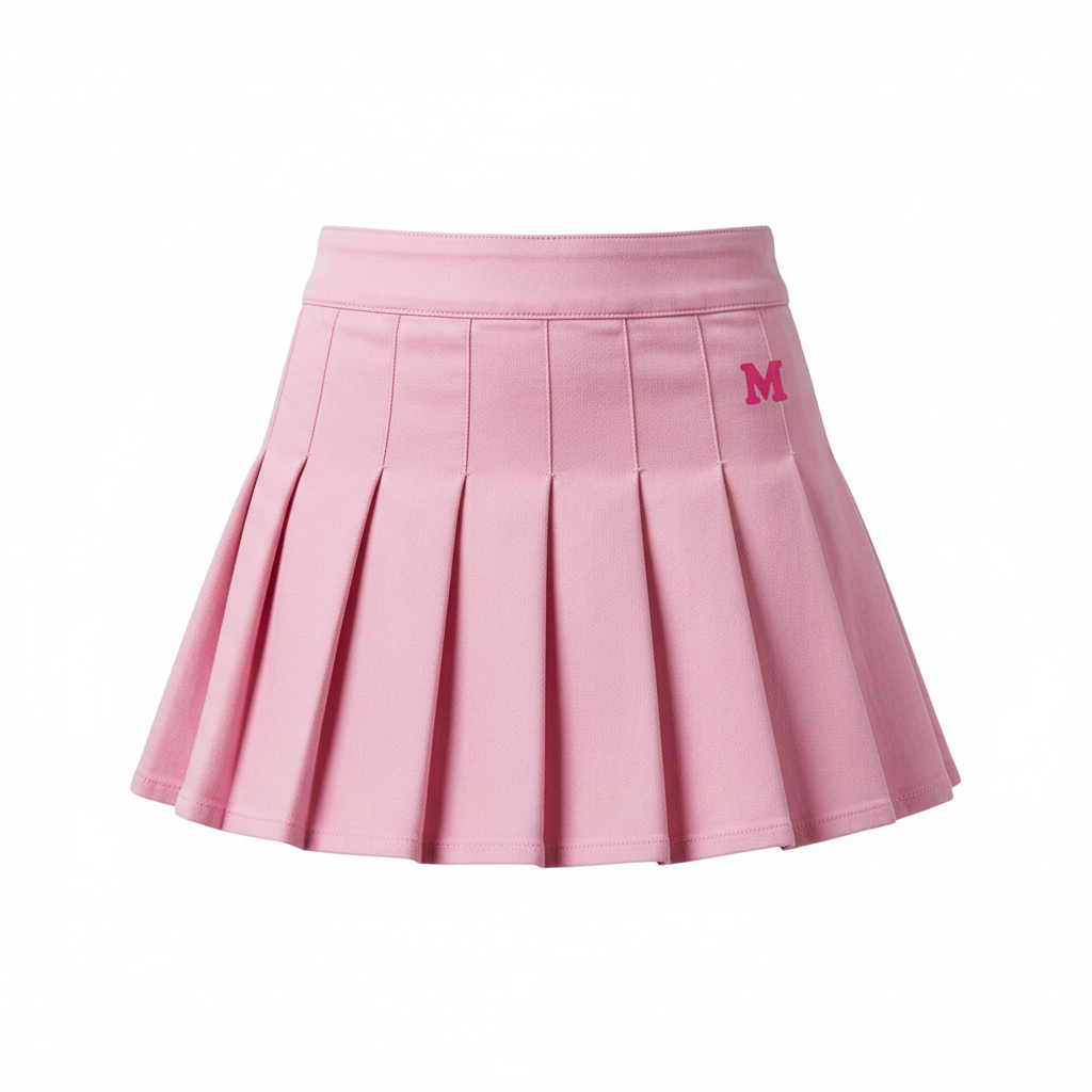 Pink denim pleated skirt