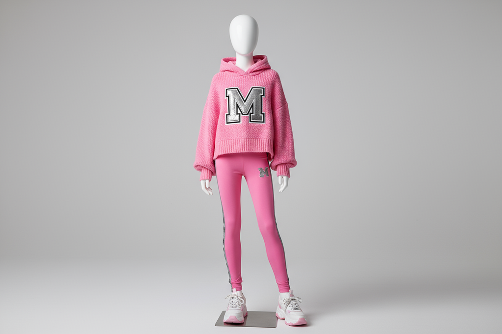 Pink sweater and tights set with M logo
