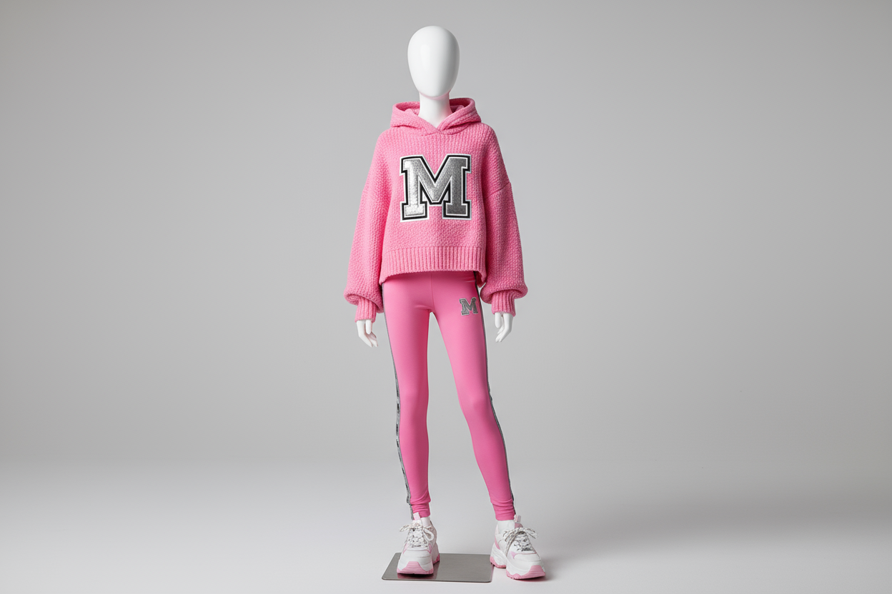 Pink sweater and tights set with M logo