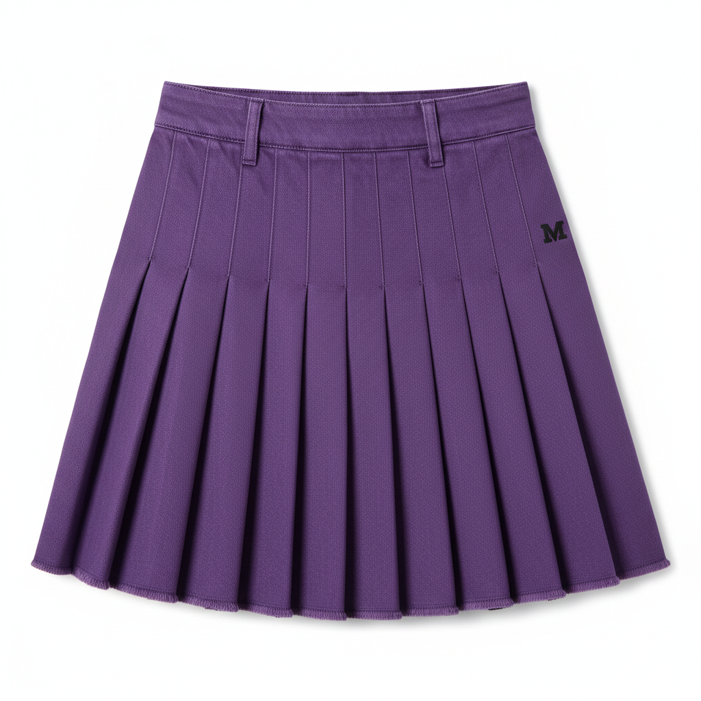 Purple denim pleated skirt