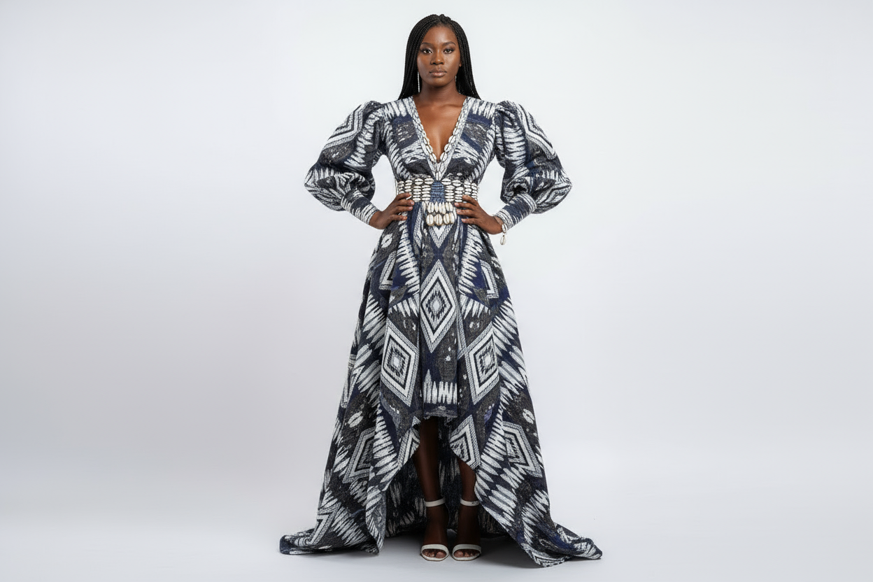 White African dress with geometric prints