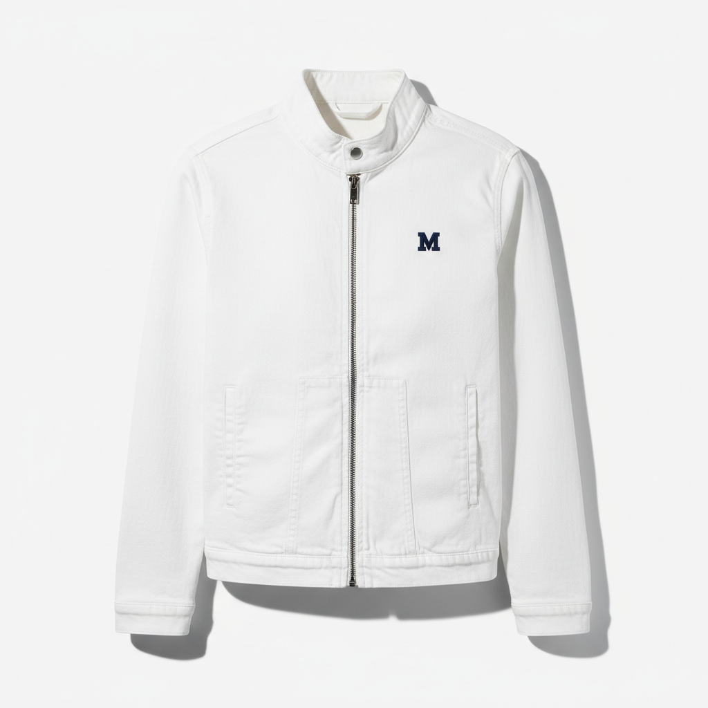 White denim zip-up jacket
