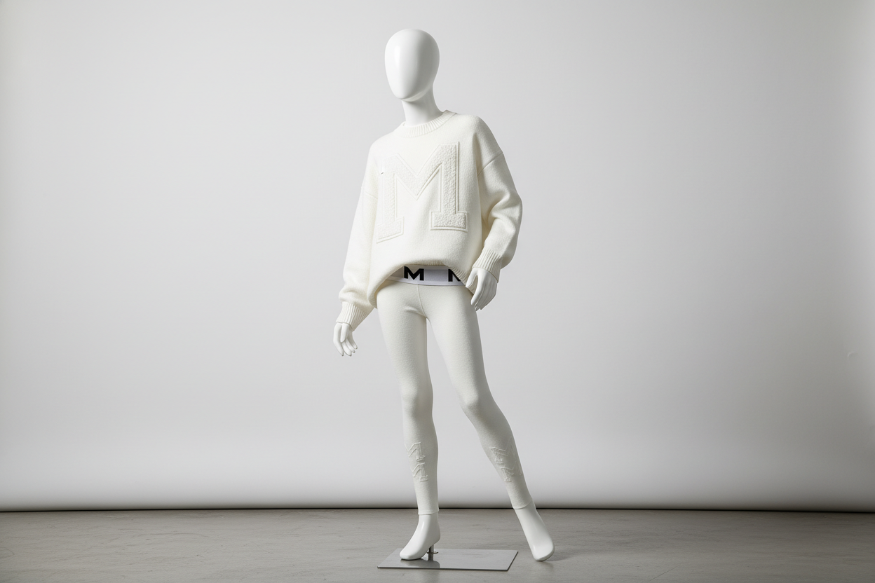 White sweater and tights set with M logo