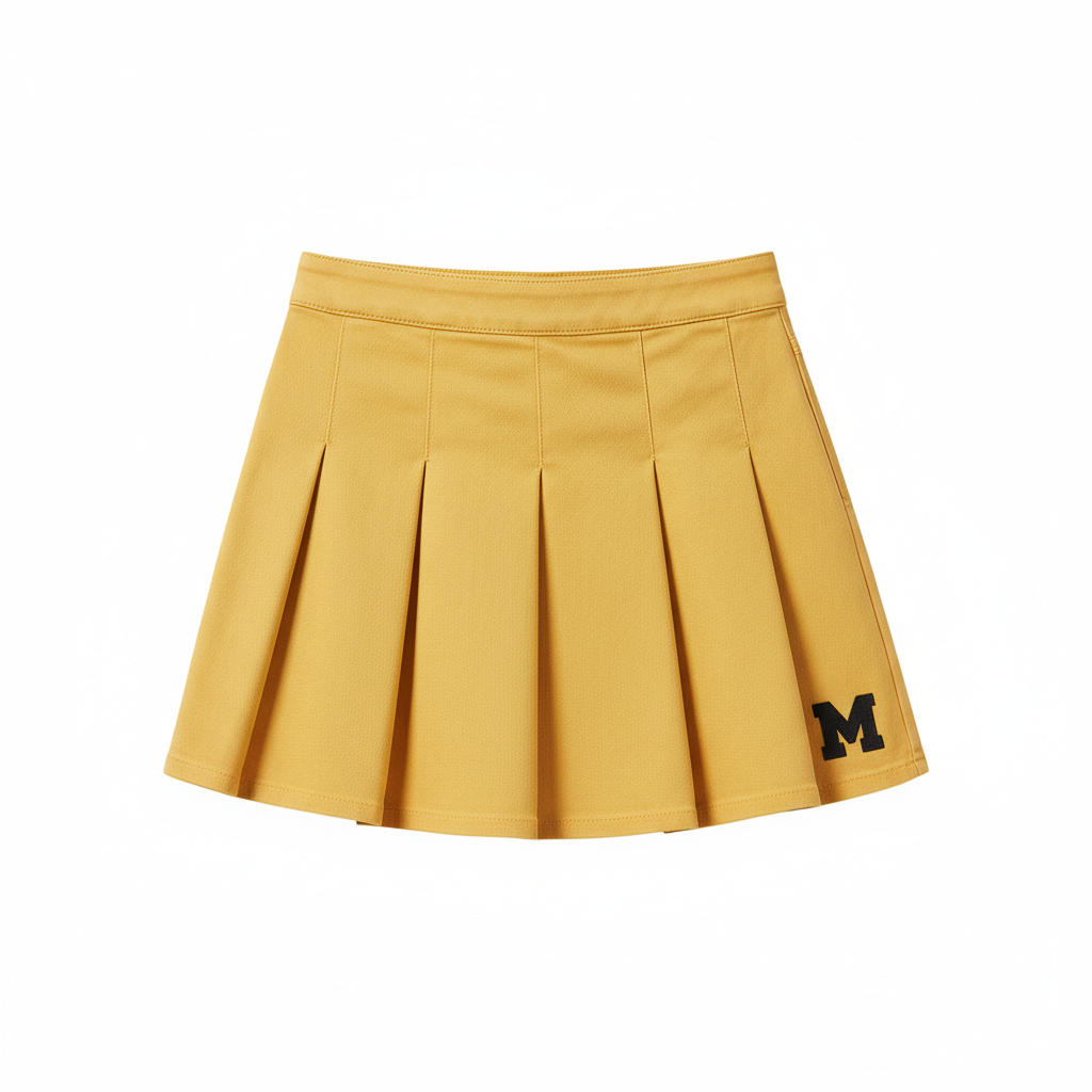 Yellow denim pleated skirt